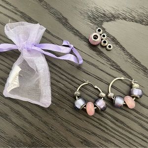 🦄 Pink Purple & Silver Interchangeable Beaded Hoop Earrings